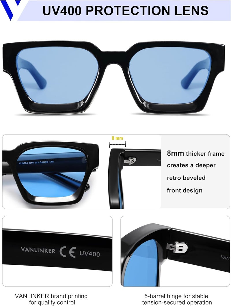 VANLINKER Thick Square Sunglasses for Men Women Retro Chunky Rectangle Shades UV400 Protection VL9731 - Image 5